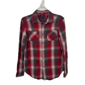 Polo Ralph Lauren Men's Flannel XL Shirt Red Gray Plaid Double Pockets 90s